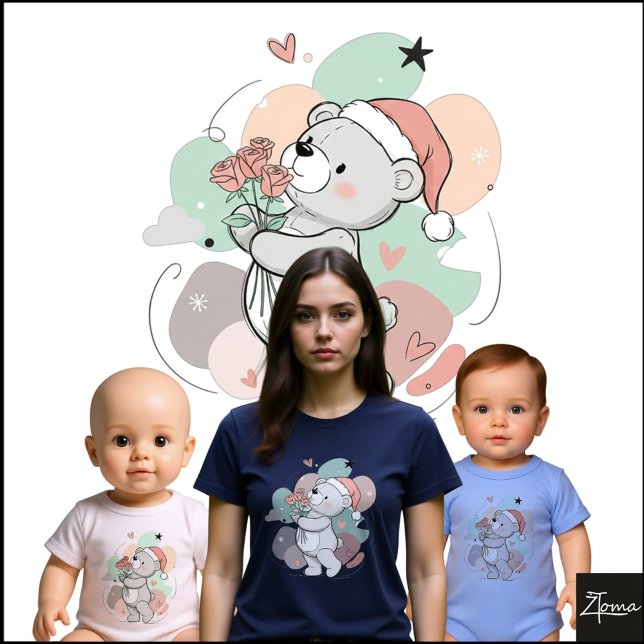 Camiseta Cute Teddy Bear Santa Rose Pastel (Subido por el creador)