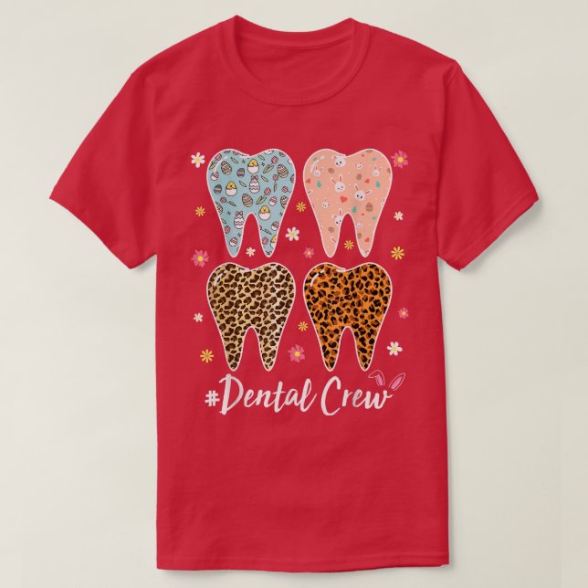 Camiseta Cute Teeth Leopard Dental Crew Bunny Ears Easter D (Diseño del anverso)