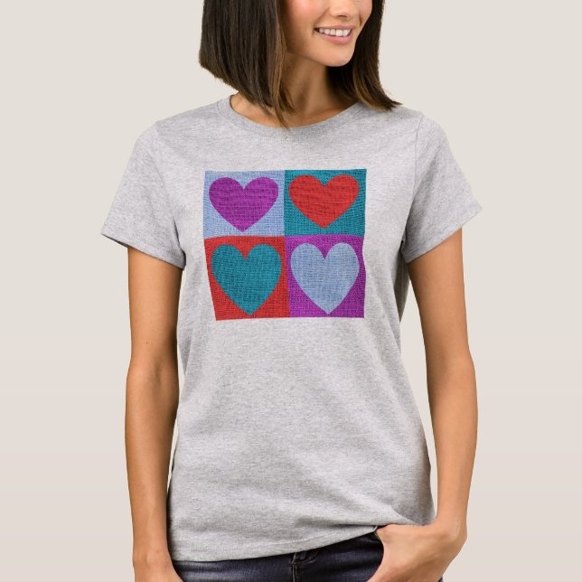 Camiseta Cute Textile Folk Art Hearts Checked (Anverso)