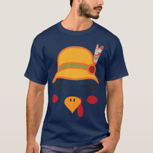 Camiseta Cute Thanksgiving Turkey with hat and feathers 