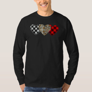 Camiseta Cute Three Heart Leopard Buffalo Red Black Plaid V