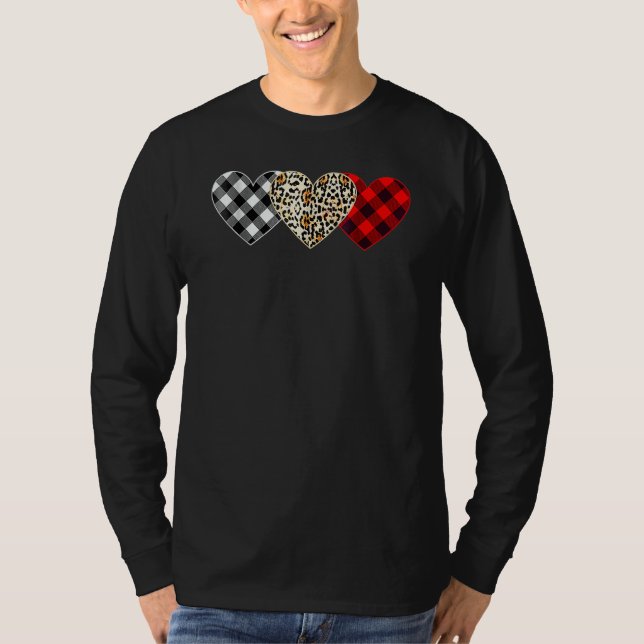 Camiseta Cute Three Heart Leopard Buffalo Red Black Plaid V (Anverso)