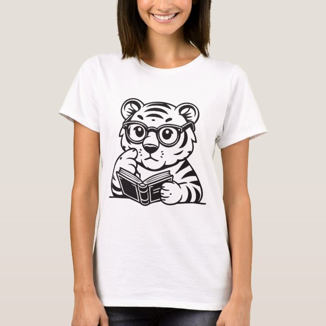 Camiseta Cute Tiger Reading a Book T-Shirt – Adorable Book  (Anverso)