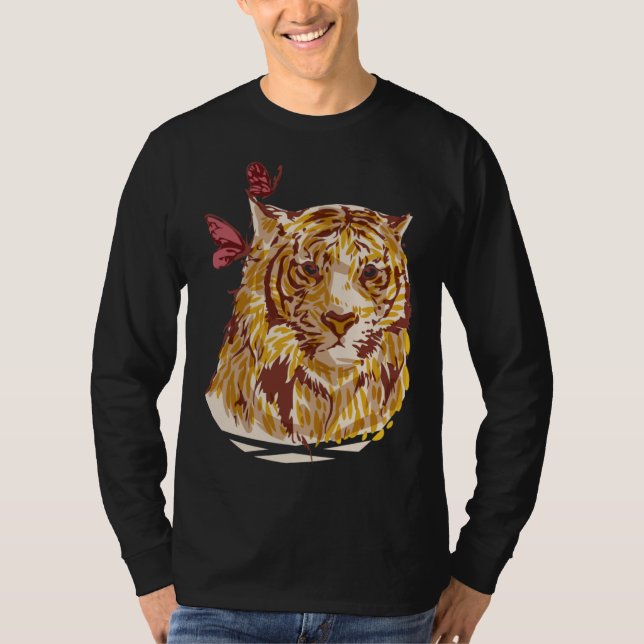 Camiseta Cute tiger with butterflies safari vintage style (Anverso)