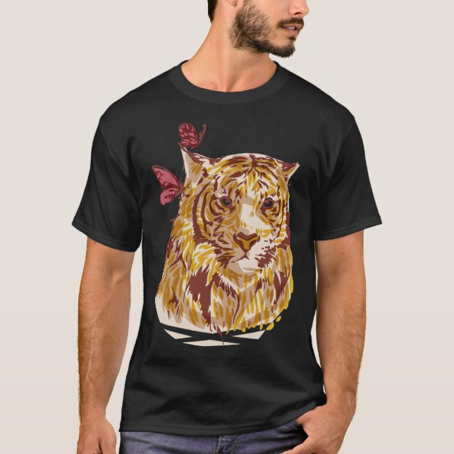 Camiseta Cute tiger with butterflies safari vintage style (Anverso)