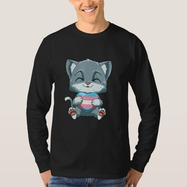 Camiseta Cute Transgender Pride Cat  Cat Hugging Transgende (Anverso)