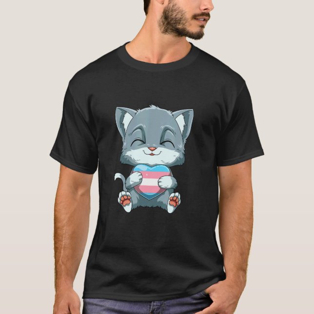 Camiseta Cute Transgender Pride Cat  Cat Hugging Transgende (Anverso)
