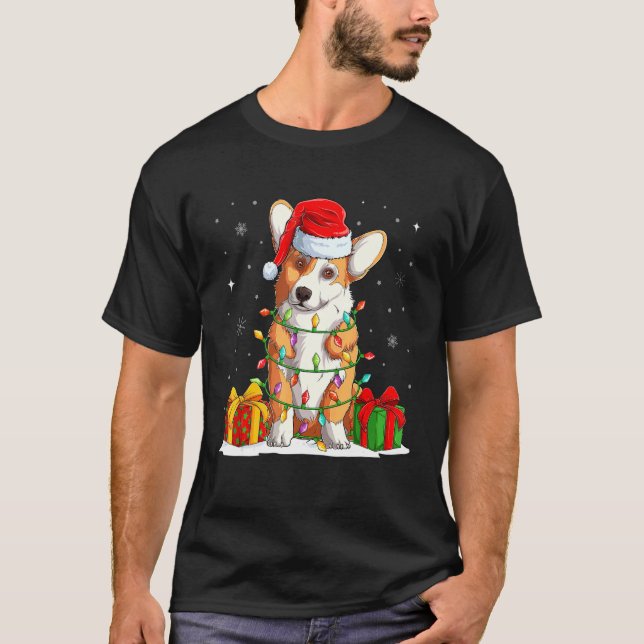Camiseta Cute Tree Corgi Navidades Perro Costume Santa Hat (Anverso)