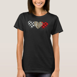 Camiseta Cute Tres Corazón Leopardo Búfalo Rojo Negro Cuadr