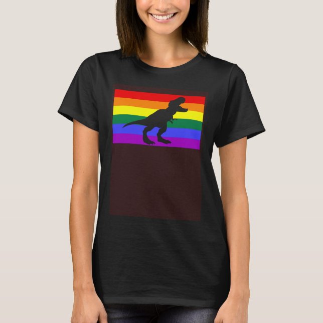 Camiseta Cute Trex Dinosaur Party LGBTQ Gay Pride Flag Quee (Anverso)