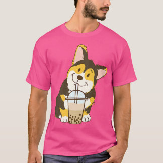 Camiseta Cute Tri Color Corgi Y Boba Dog Bubble Tea Leche