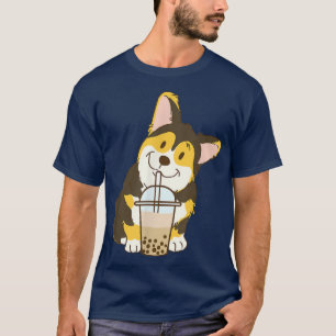 Camiseta Cute Tri Color Corgi Y Boba Dog Bubble Tea Leche