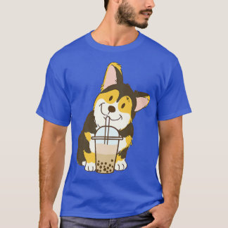 Camiseta Cute Tri Color Corgi Y Boba Dog Bubble Tea Leche