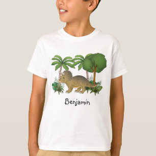 Camiseta Cute Triceratops Dinosaurio Con Árboles Y Plantas