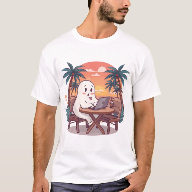 Camiseta Cute Tropical Ghost Digital Nomad Halloween Design (Anverso)