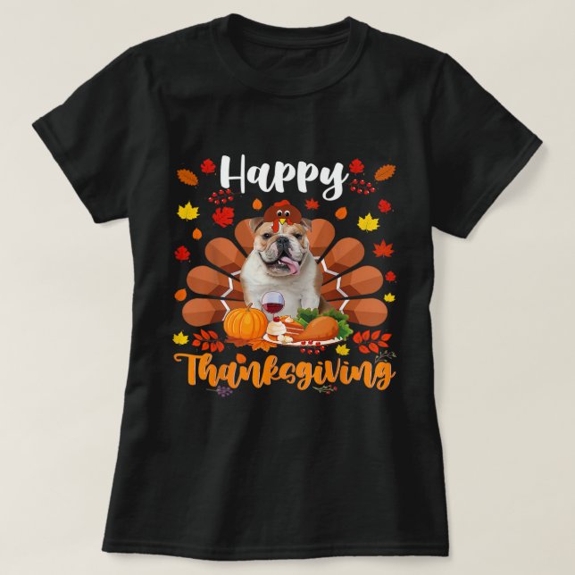 Camiseta Cute Turkey Boston Terrier Dog Autumn (Diseño del anverso)