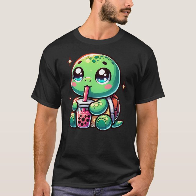Camiseta Cute turtle drinking boba. Funny Boba Turtles Love (Anverso)