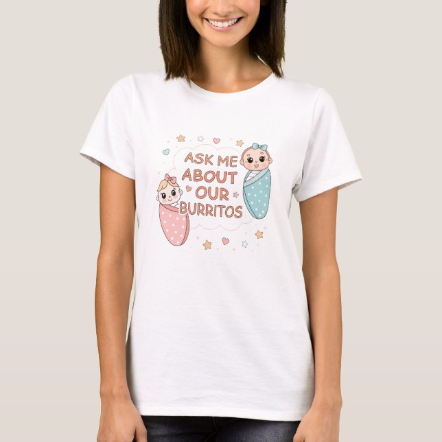 Camiseta Cute Twin Baby Burrito Announcement Illustration (Anverso)