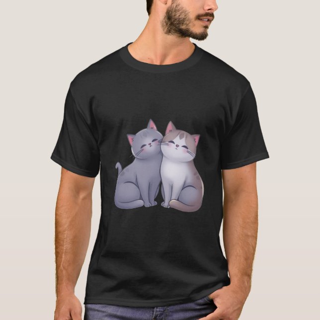 Camiseta Cute Two Grey Kittens Snuggling Sweet Love Art 💕 (Anverso)