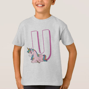 Camiseta Cute U para unicornio - niños inglés alfabeto ABCD