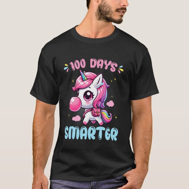 Camiseta Cute Unicorn Blowing Bubble Gum 100 Days Smarter S (Anverso)