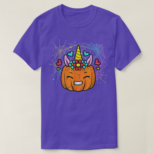 Camiseta Cute Unicorn Calabaza divertida disfraz de Hallowe (Diseño del anverso)