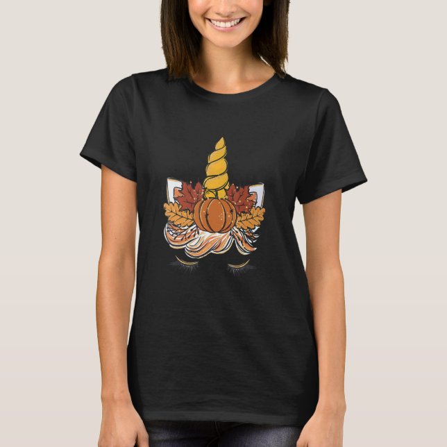 Camiseta Cute Unicorn Face Pumpkin Halloween Thanksgiving G (Anverso)