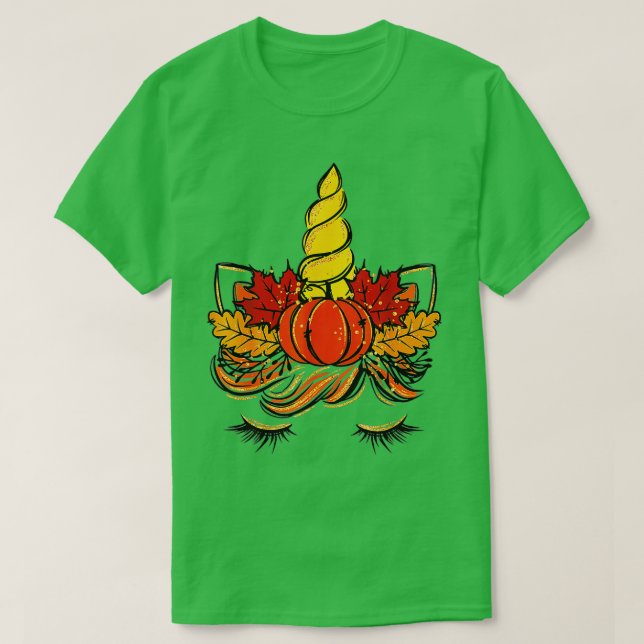 Camiseta Cute Unicorn Face Thanksgiving Pumpkin Autumn Fall (Diseño del anverso)