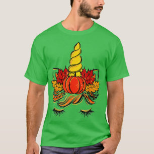 Camiseta Cute Unicorn Face Thanksgiving Pumpkin Autumn Fall
