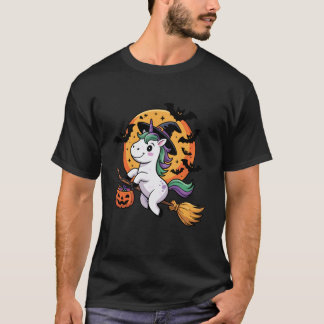 Camiseta Cute Unicorn Halloween Bruja Sombrero Jack-o-Lante