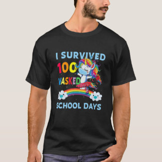 Camiseta Cute Unicorn I Survived 100 Masked School Days Fun