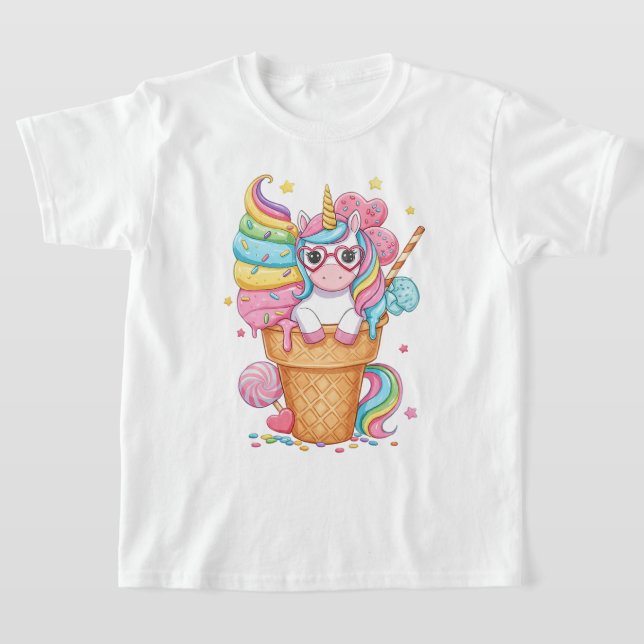 Camiseta Cute Unicorn in Ice Cream Cone Illustration (Distribución)