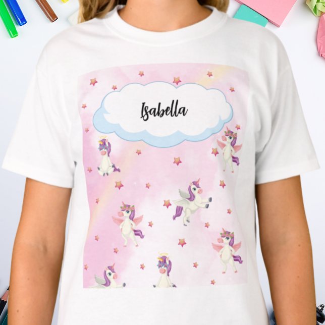 Camiseta Cute Unicorn & Pink Stars for Girls Personalized (Subido por el creador)