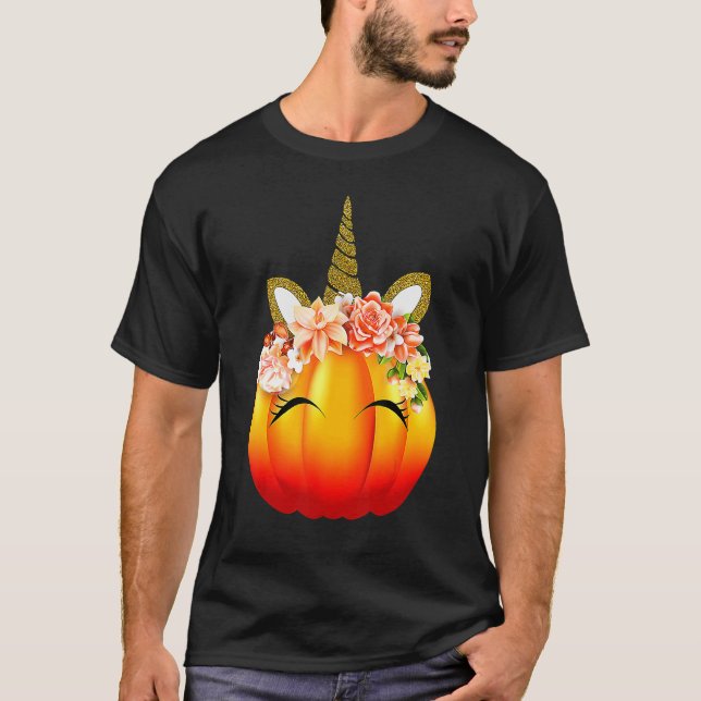 Camiseta Cute Unicorn Pumpkin Halloween Thanksgiving (Anverso)