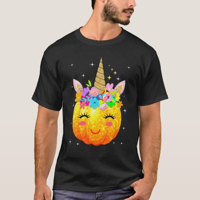Camiseta Cute Unicorn Pumpkin Halloween Thanksgiving (Anverso)