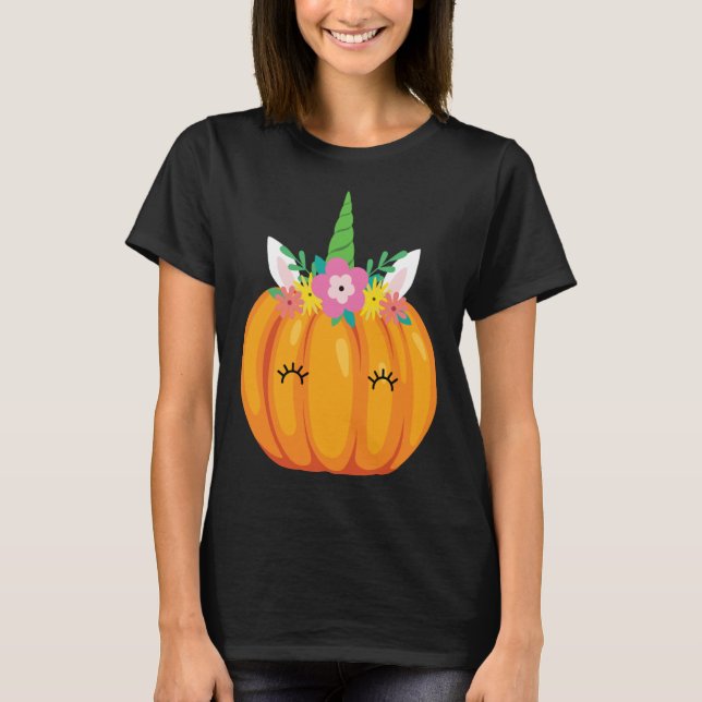 Camiseta Cute Unicorn Pumpkin Halloween Thanksgiving costum (Anverso)