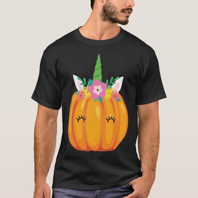 Camiseta Cute Unicorn Pumpkin Halloween Thanksgiving costum (Anverso)