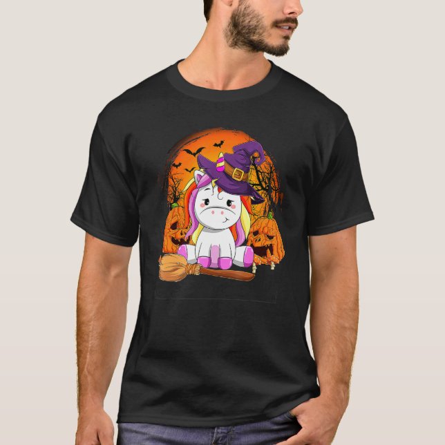 Camiseta Cute Unicorn Pumpkin Halloween Thanksgiving Hallow (Anverso)
