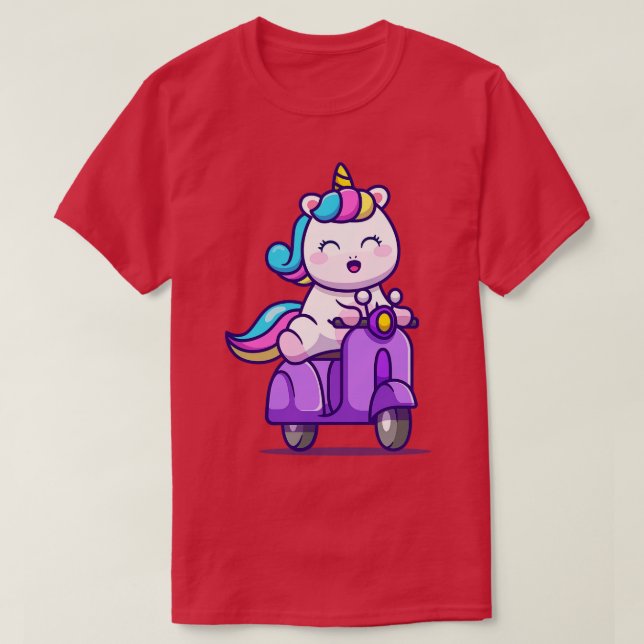 Camiseta Cute Unicorn Riding Scooter (Diseño del anverso)