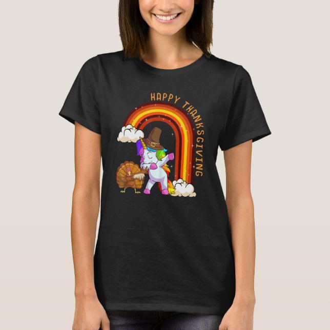 Camiseta Cute Unicorn Thanksgiving Girls Pilgrim Hat Turkey (Anverso)
