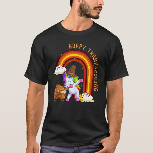 Camiseta Cute Unicorn Thanksgiving Girls Pilgrim Hat Turkey (Anverso)
