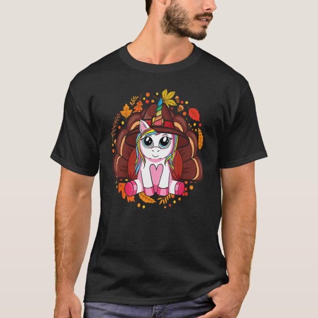 Camiseta Cute Unicorn Turkey Happy Thanksgiving Girls Kids  (Anverso)