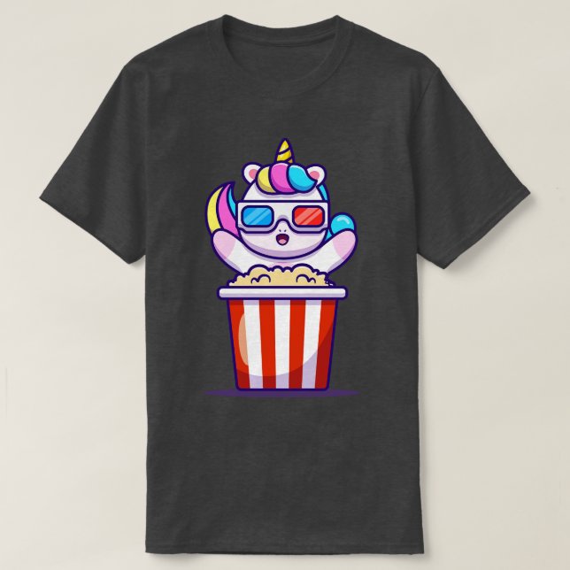 Camiseta Cute Unicornio Comer Popcorn (Diseño del anverso)