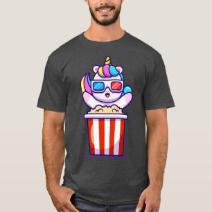 Camiseta Cute Unicornio Comer Popcorn