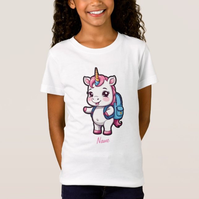 Camiseta Cute unicornio con mochila de escuela T-Shirt (Anverso)