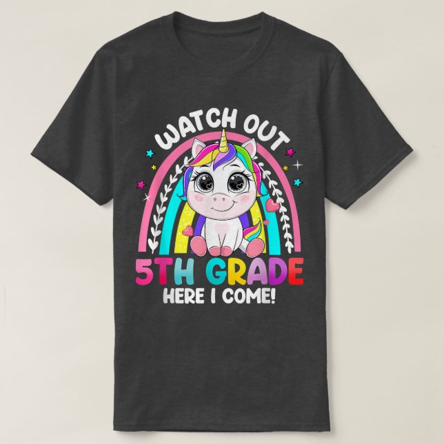Camiseta Cute Unicornio Cuidado De 5º Grado Aquí Vuelvo (Diseño del anverso)
