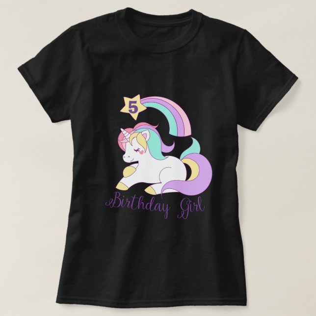 Camiseta Cute Unicornio Personalizado de cumpleaños número  (Diseño del anverso)