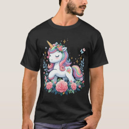 Camiseta Cute Unicornio Sobre Flores