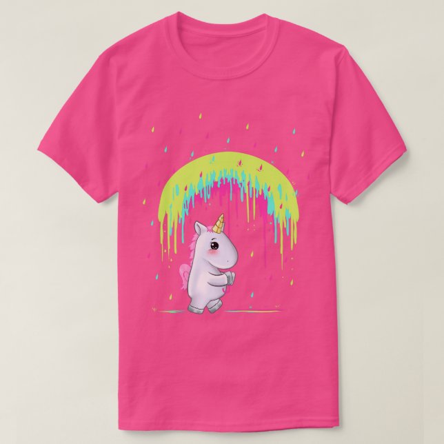 Camiseta Cute Unicornio sostiene idea de regalo de paraguas (Diseño del anverso)