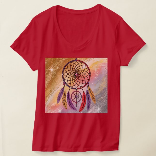 Camiseta Cute V-Neck Red Gold Dreamcatcher T-Shirt (Distribución )